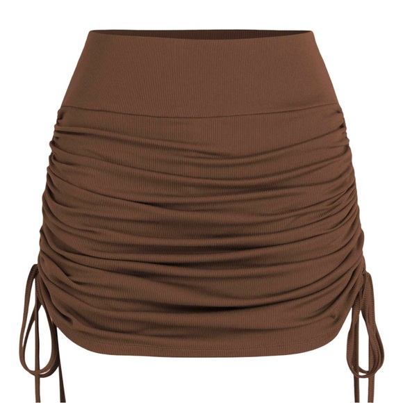 CIDER • Brown Ruched Drawstring Mini Skort Skirt - Picture 1 of 9